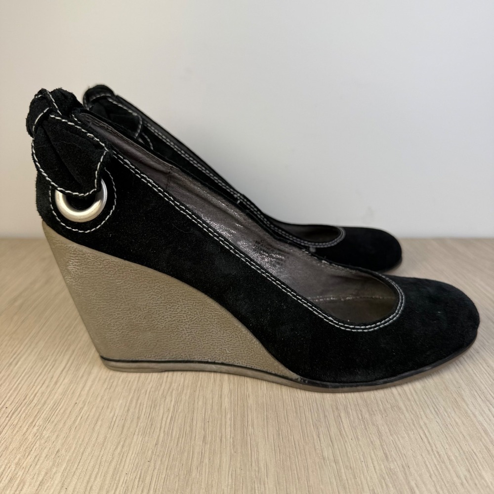 Nine West Black Haircalf Wedge Pumps Career Office Work Dress Comfort Heels